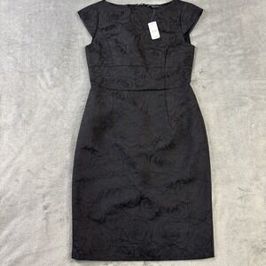 Brooks Brothers Dress 4 Black Cap Sleeve Rose Shift Career Boat Neck NWT $149.50